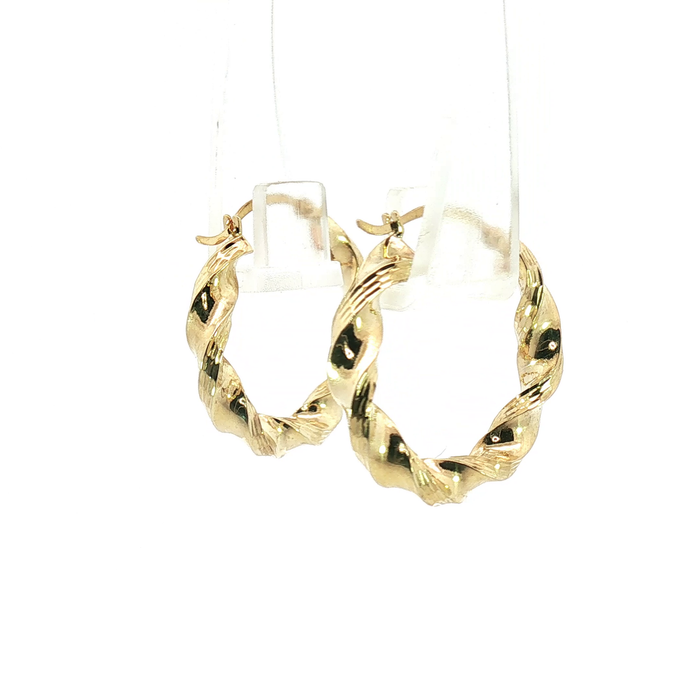 10K Twisted Yellow Gold Hoop Earrings
