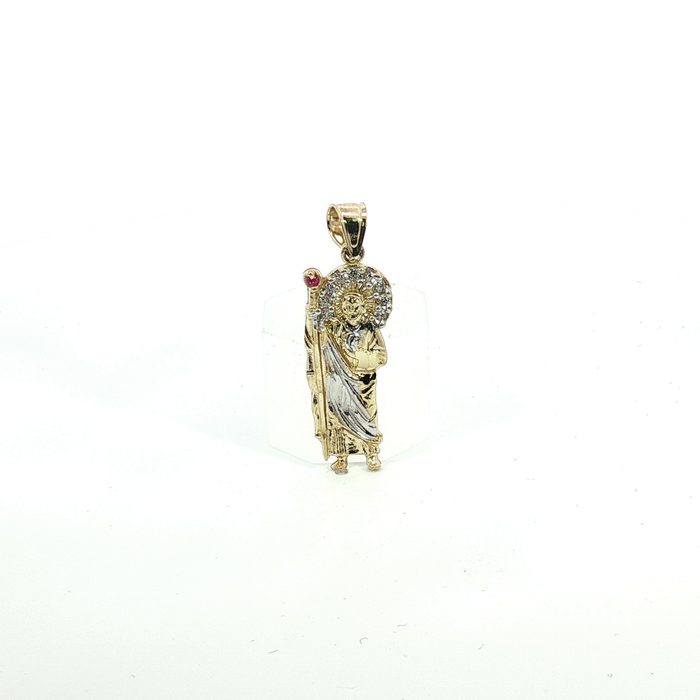 10k Two-Tone Gold San Judas Tadeo Diamond and Ruby Religious Pendant