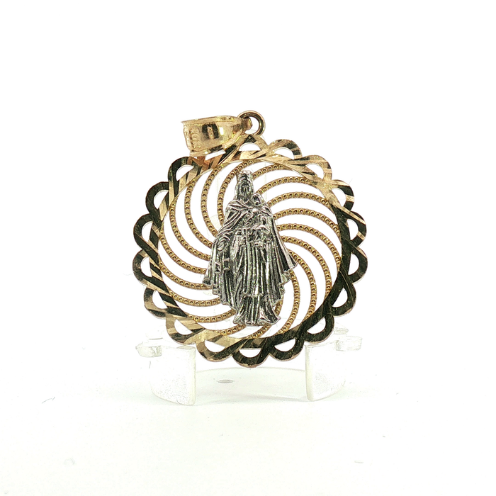 10K Two-Tone Gold Virgin Mary and Child Medallion Pendant