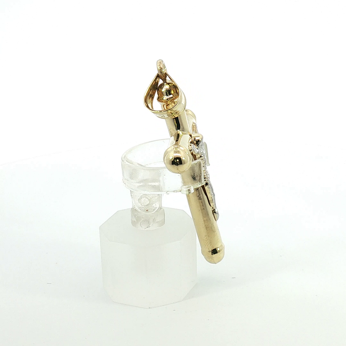 10k Two-Tone Yellow and White Gold Tubular Crucifix Pendant