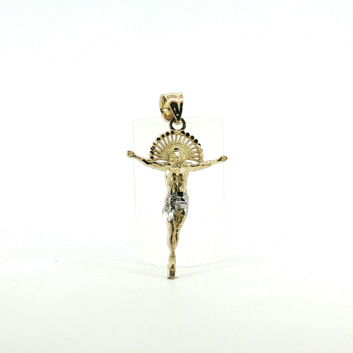 10k Two-Tone Yellow Gold Crucifix Pendant with Halo Detail