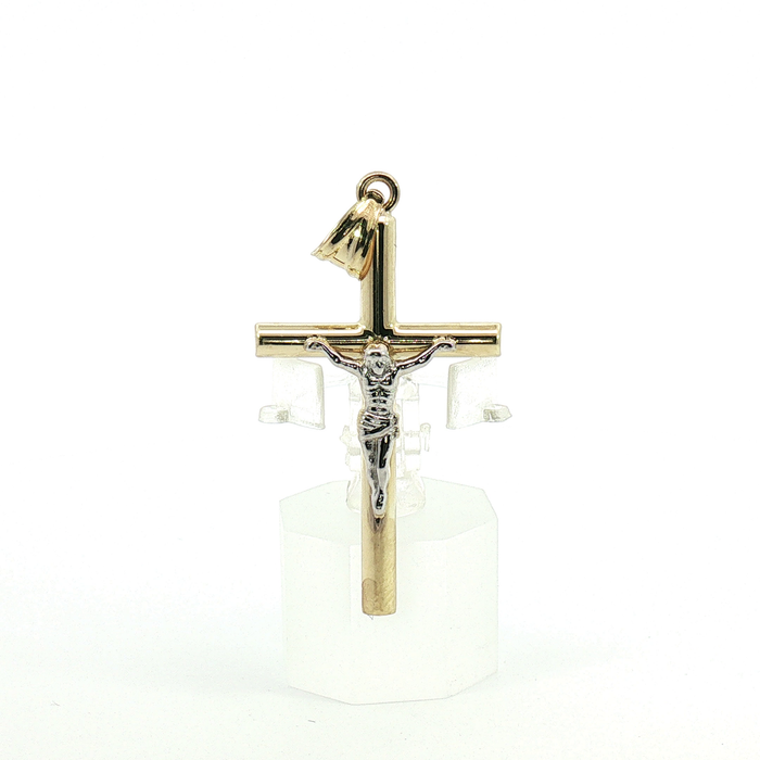 10k Two-Tone Yellow Gold Crucifix Pendant with Silver Corpus