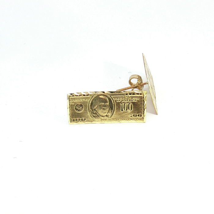 10K Yellow Gold $100 Bill Stud Earrings