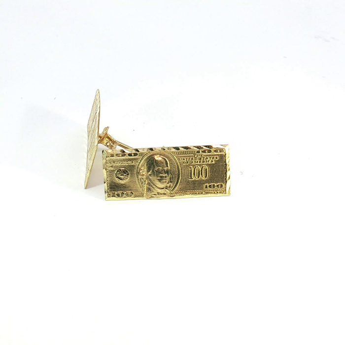 10K Yellow Gold $100 Bill Stud Earrings