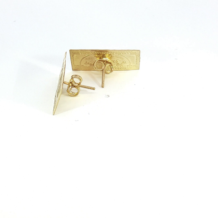 10K Yellow Gold $100 Bill Stud Earrings