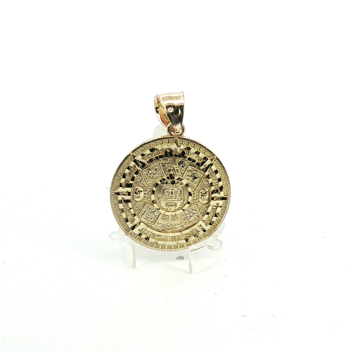 10k Yellow Gold Aztec Calendar Medallion Pendant X Small