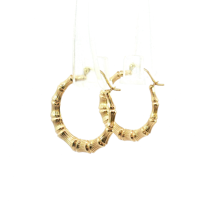 10K Yellow Gold Bamboo Hoop Earrings