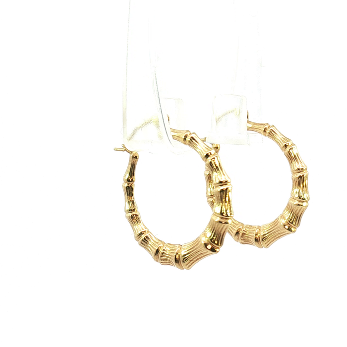 10K Yellow Gold Bamboo Hoop Earrings