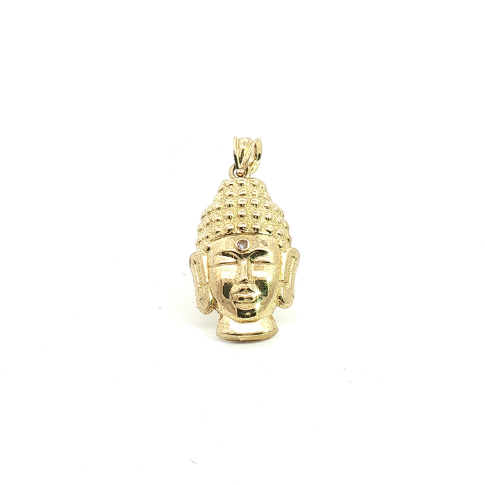 10K Yellow Gold Buddha Head Pendant with Round Brilliant Diamond Accent