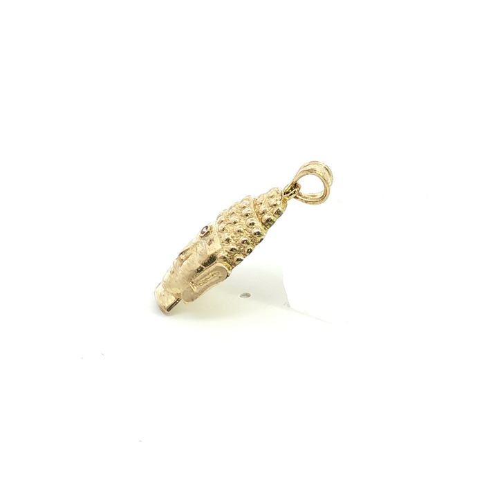 10K Yellow Gold Buddha Head Pendant with Round Brilliant Diamond Accent