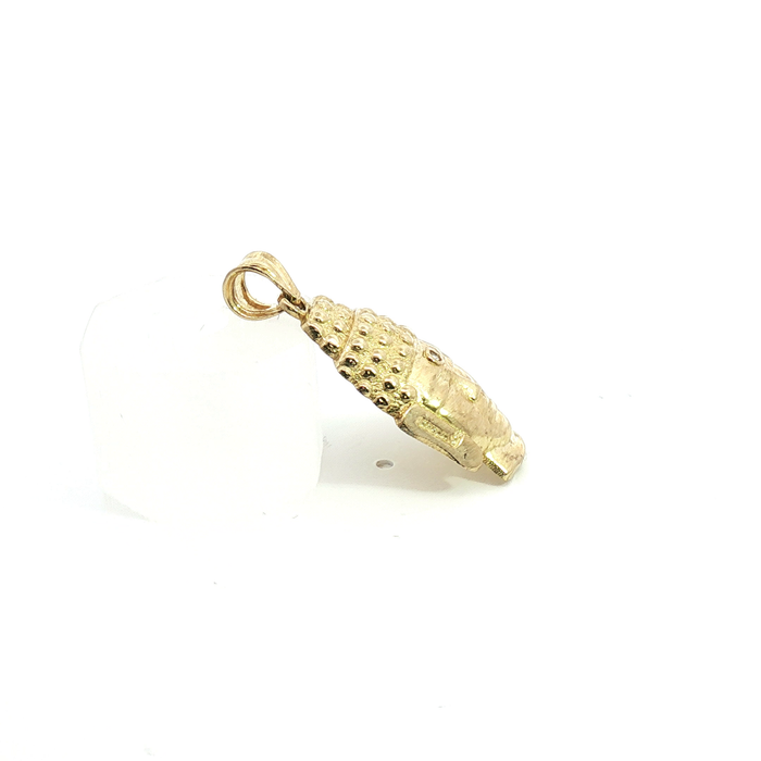 10K Yellow Gold Buddha Head Pendant with Round Brilliant Diamond Accent