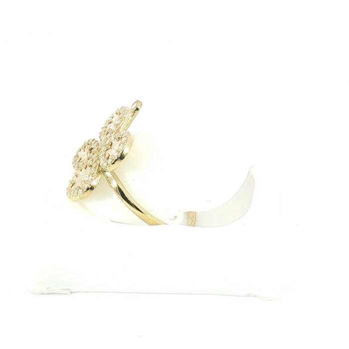 10K Yellow Gold Clover Ring with Crystals