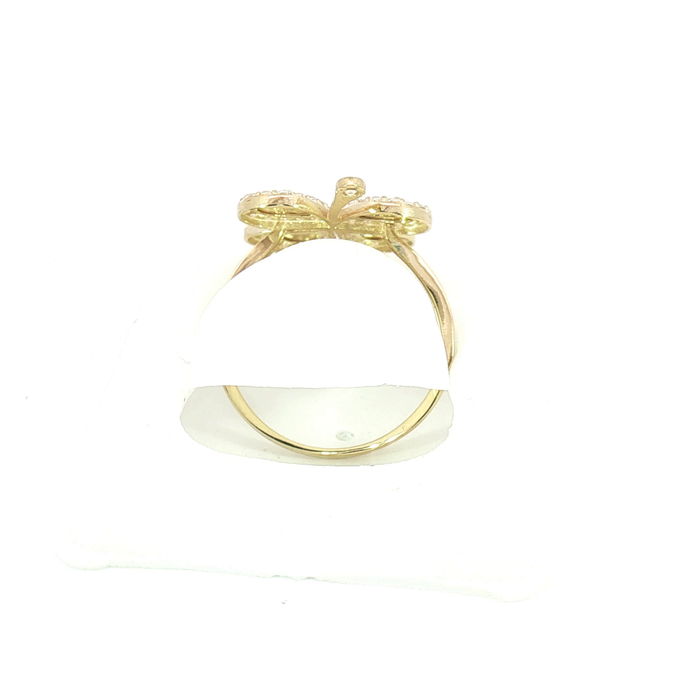10K Yellow Gold Clover Ring with Crystals