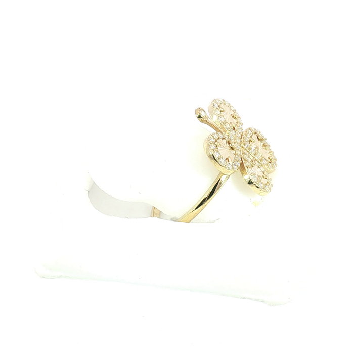 10K Yellow Gold Clover Ring with Crystals