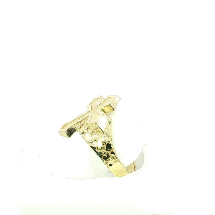 10K Yellow Gold Cross Ring with Nugget Band
