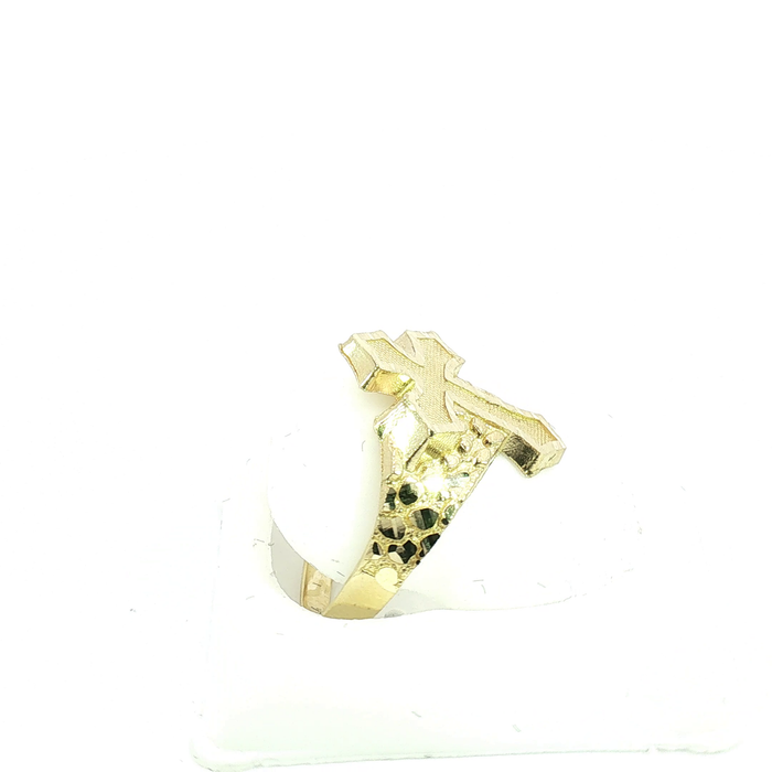 10K Yellow Gold Cross Ring with Nugget Band