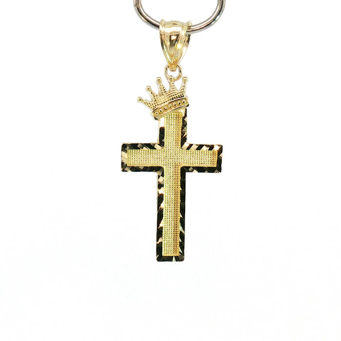 10K Yellow Gold Crown Cross Pendant