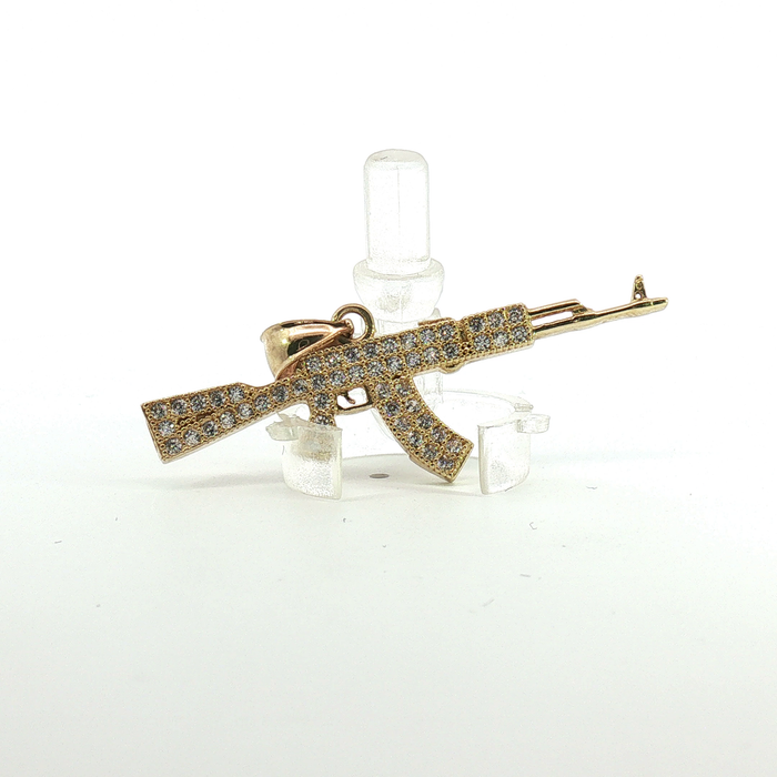 10K Yellow Gold Crystal AK Pendant - Small