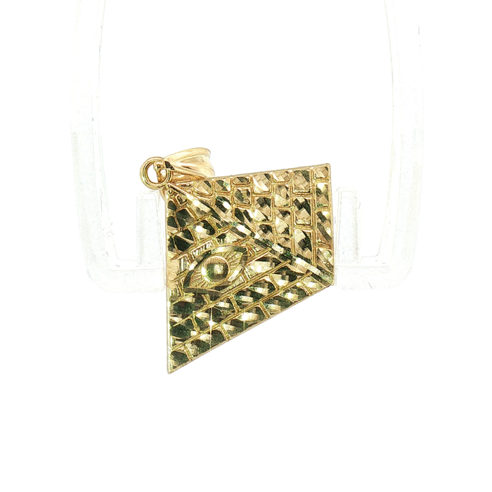 10K Yellow Gold Diamond-Cut All-Seeing Eye Egyptian Pyramid Pendant