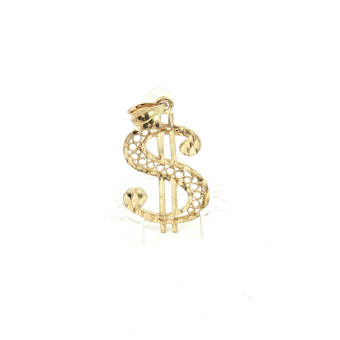 10k Yellow Gold Diamond-Cut Dollar Sign Pendant