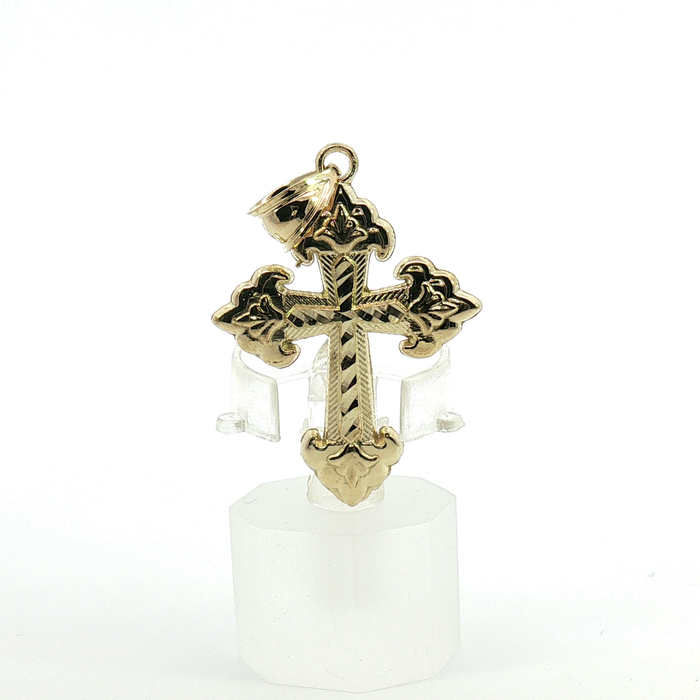 10k Yellow Gold Diamond-Cut Fleur-de-Lis Cross Pendant