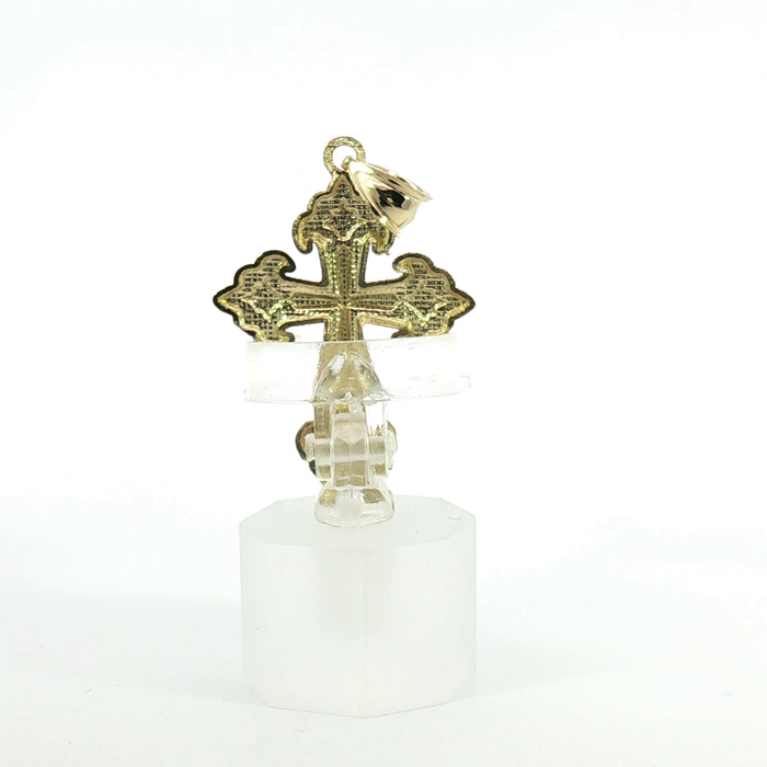 10k Yellow Gold Diamond-Cut Fleur-de-Lis Cross Pendant