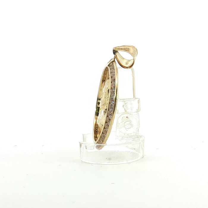 10K Yellow Gold Diamond-Cut Jesus Pendant with crystal Halo