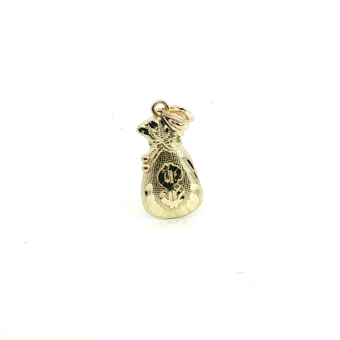 10K Yellow Gold Diamond-Cut Money Bag Pendant Small