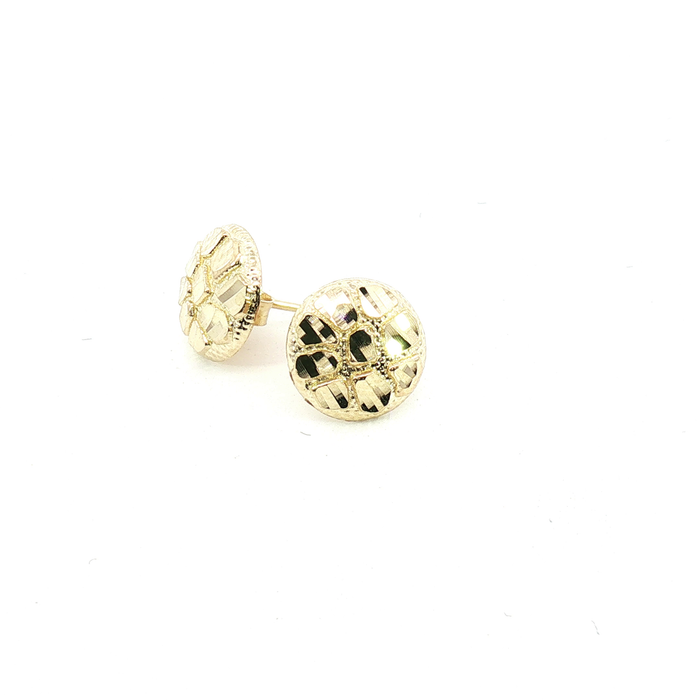 10K Yellow Gold Diamond-Cut Nugget Style Round Stud Earrings - Small
