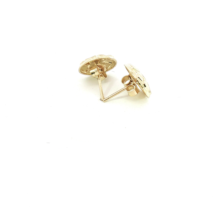 10K Yellow Gold Diamond-Cut Nugget Style Round Stud Earrings - Small