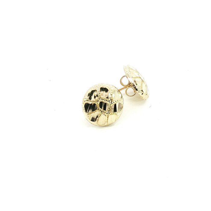 10K Yellow Gold Diamond-Cut Nugget Style Round Stud Earrings - Small