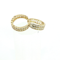 10K Yellow Gold Double Row Diamond Huggie Hoop Earrings