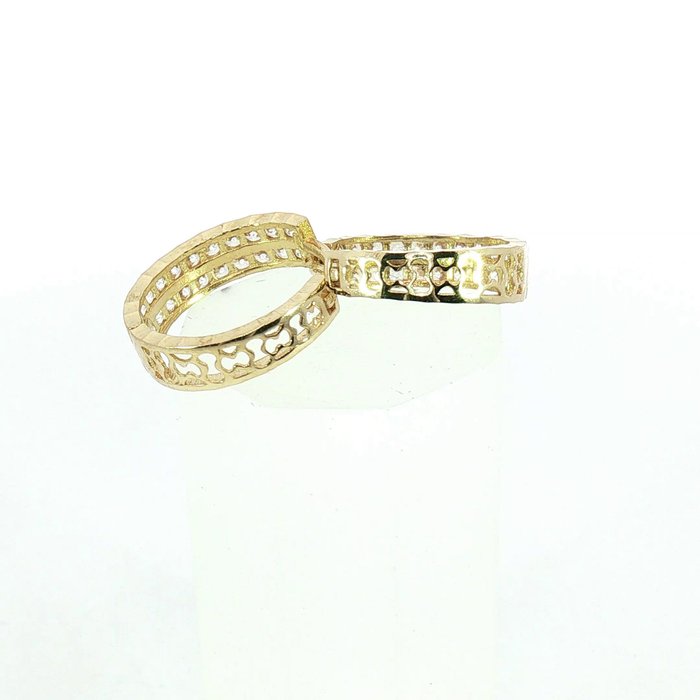10K Yellow Gold Double Row Diamond Huggie Hoop Earrings
