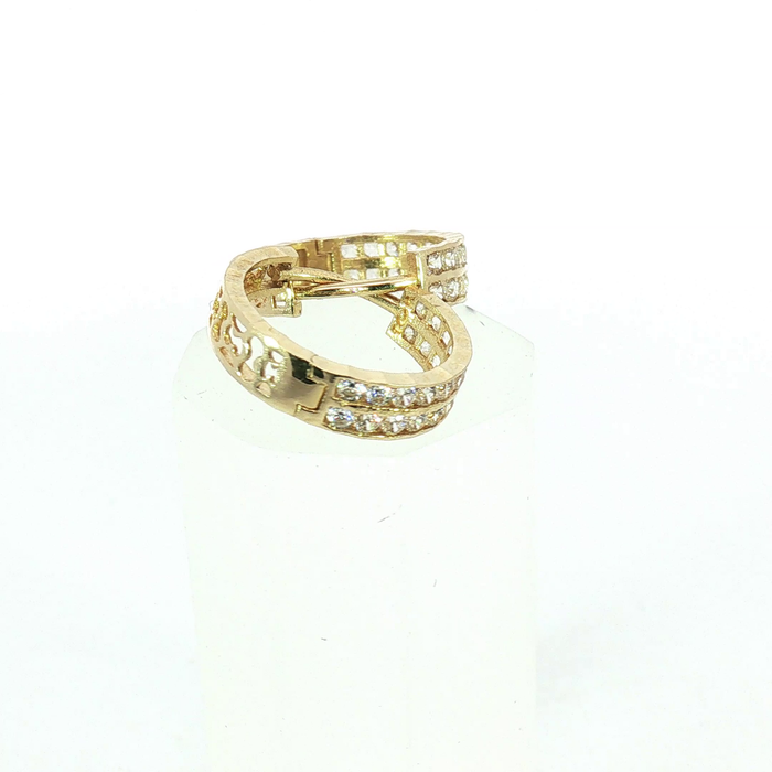10K Yellow Gold Double Row Diamond Huggie Hoop Earrings
