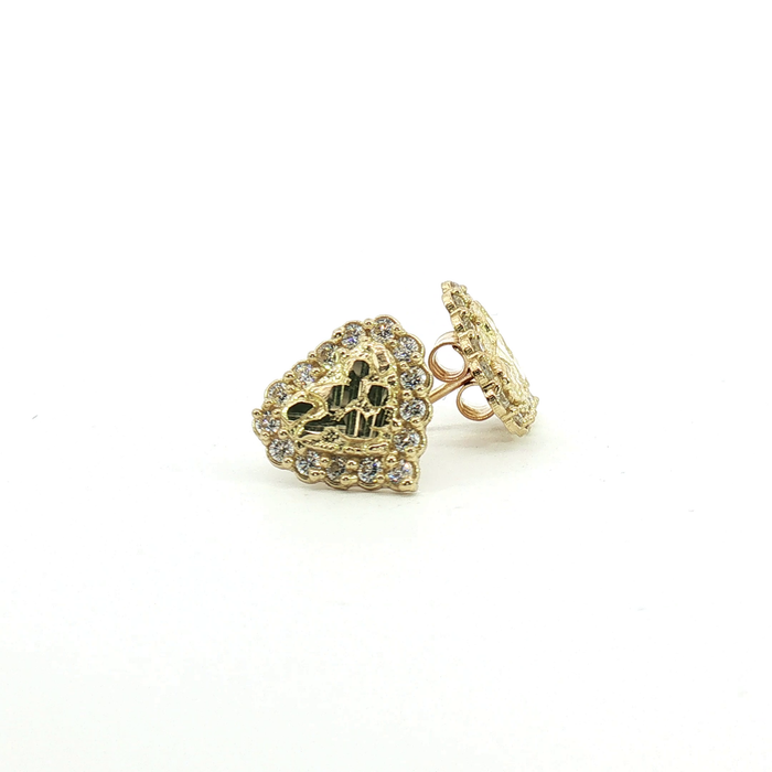 10K Yellow Gold Heart Halo Stud Earrings