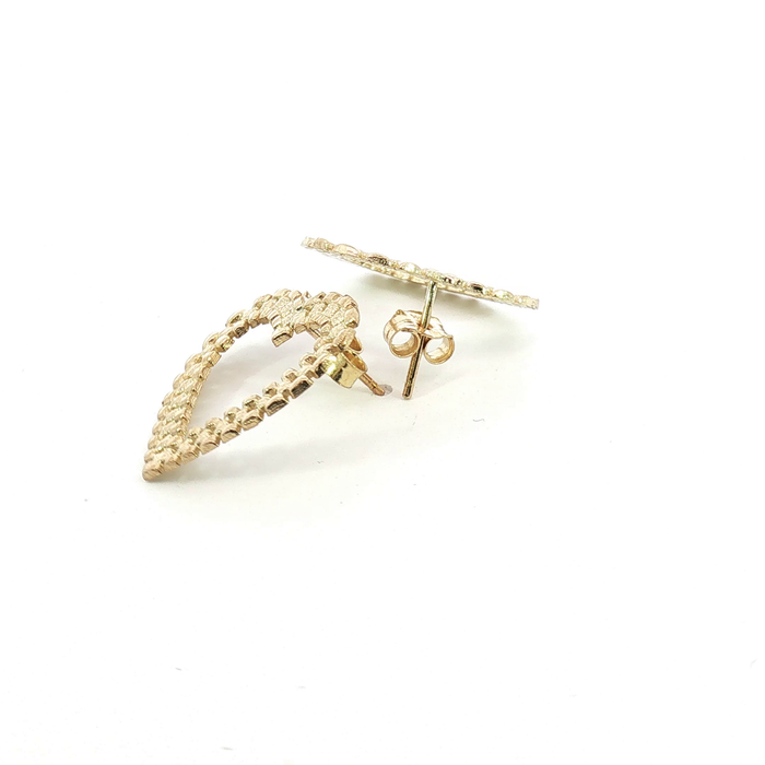 10K Yellow Gold Heart Link Stud Earrings - Medium