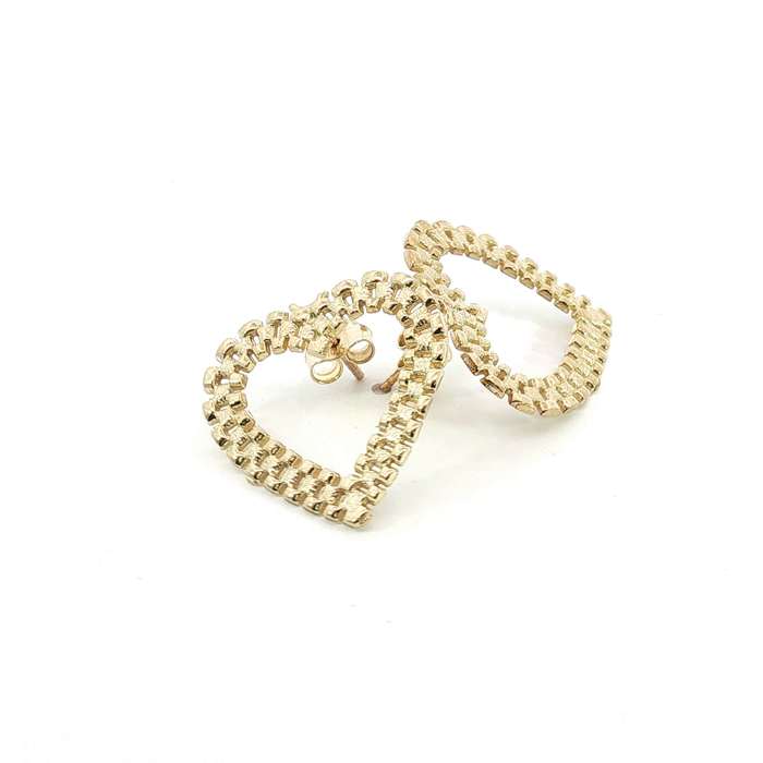 10K Yellow Gold Heart Link Stud Earrings - Medium