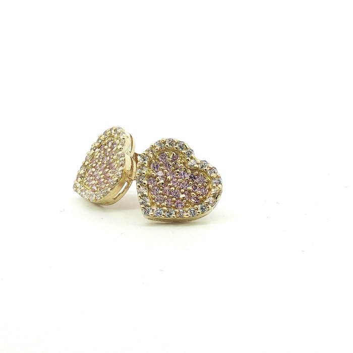 10K Yellow Gold Heart Stud Earrings with Pink and Colorless Diamonds