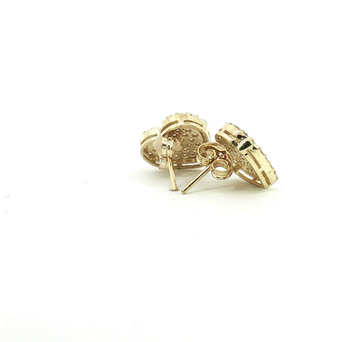 10K Yellow Gold Heart Stud Earrings with Pink and Colorless Diamonds