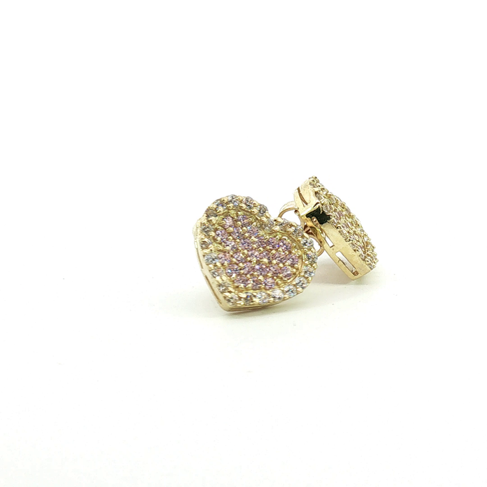 10K Yellow Gold Heart Stud Earrings with Pink and Colorless Diamonds