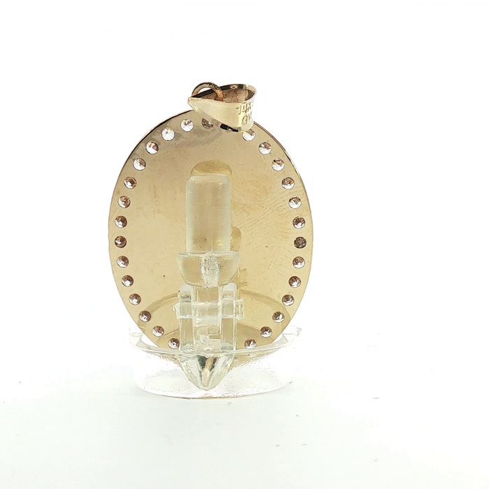 10K Yellow Gold Jesus crystal Halo Oval Pendant