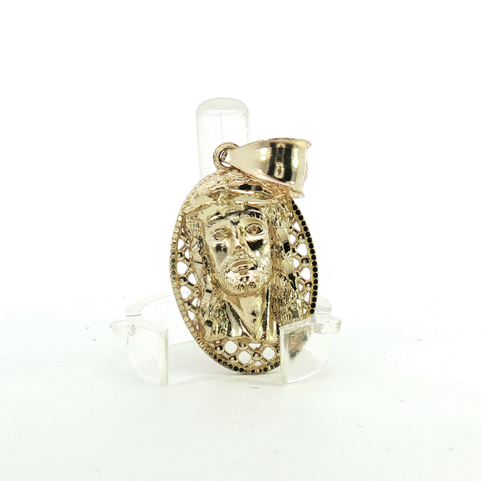 10K Yellow Gold Jesus Face Medallion Pendant - Small