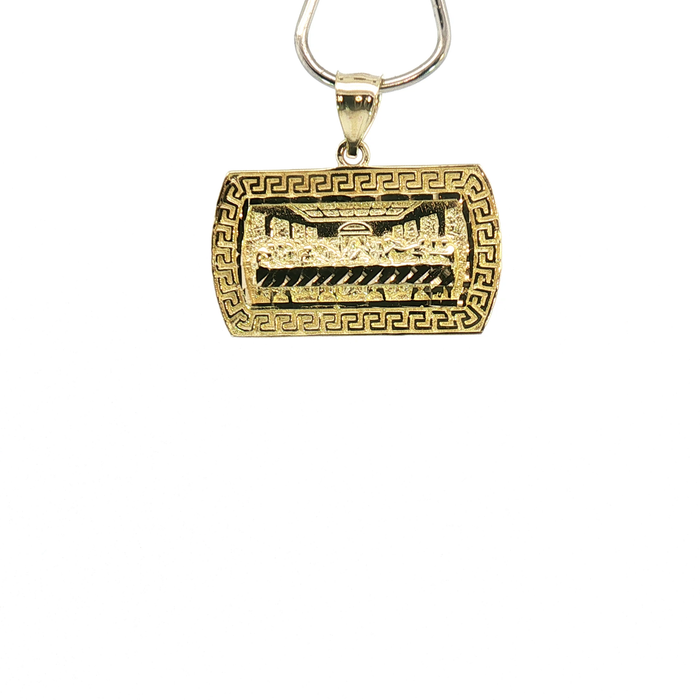 10K Yellow Gold Last Supper Pendant with Greek Key Border