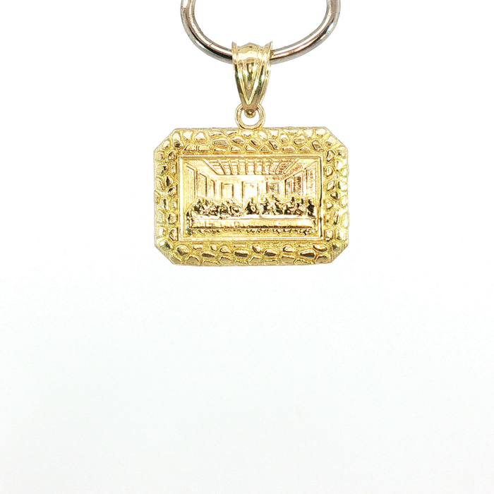 10K Yellow Gold Last Supper Pendant with Textured Border