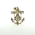 10K Yellow Gold Maritime Anchor and Ship's Wheel Pendant - Medium