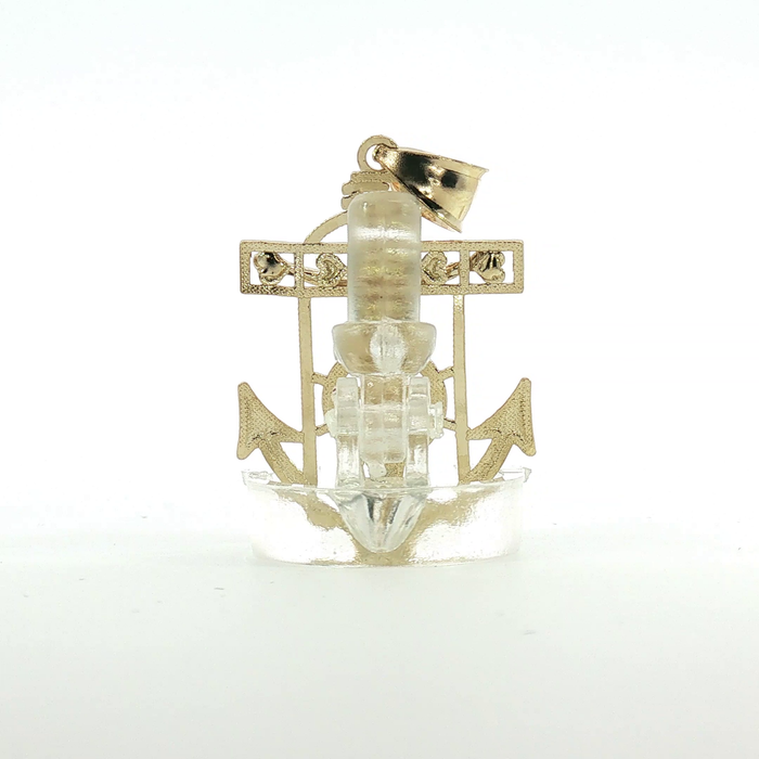 10K Yellow Gold Maritime Anchor and Ship's Wheel Pendant - Medium