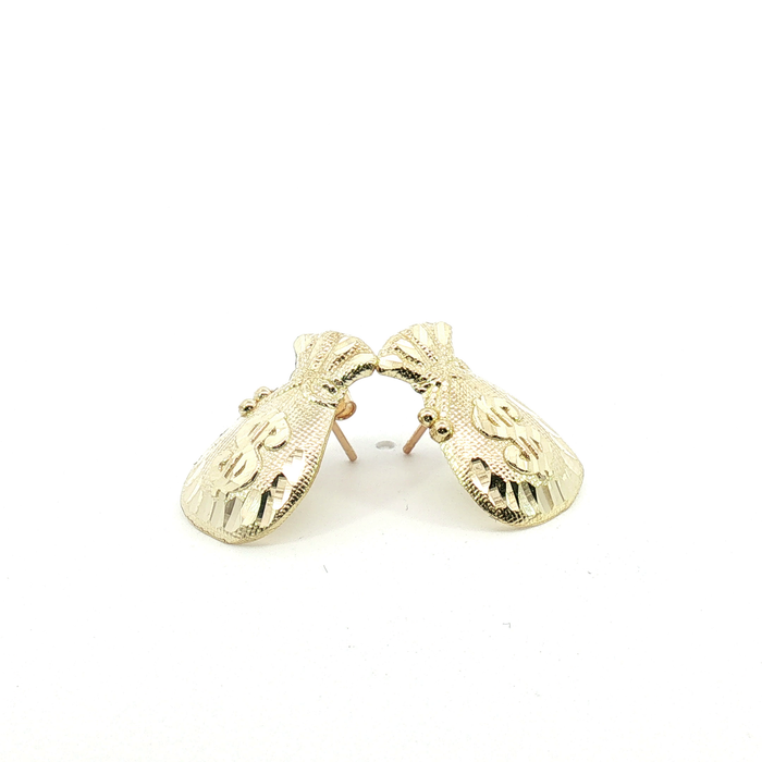 10K Yellow Gold Money Bag Stud Earrings - X-Small