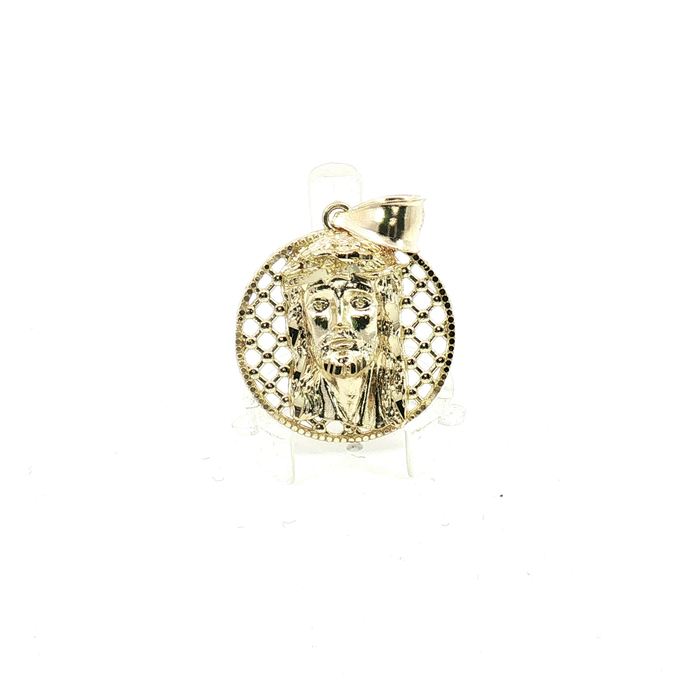 10k Yellow Gold Openwork Jesus Christ Round Pendant