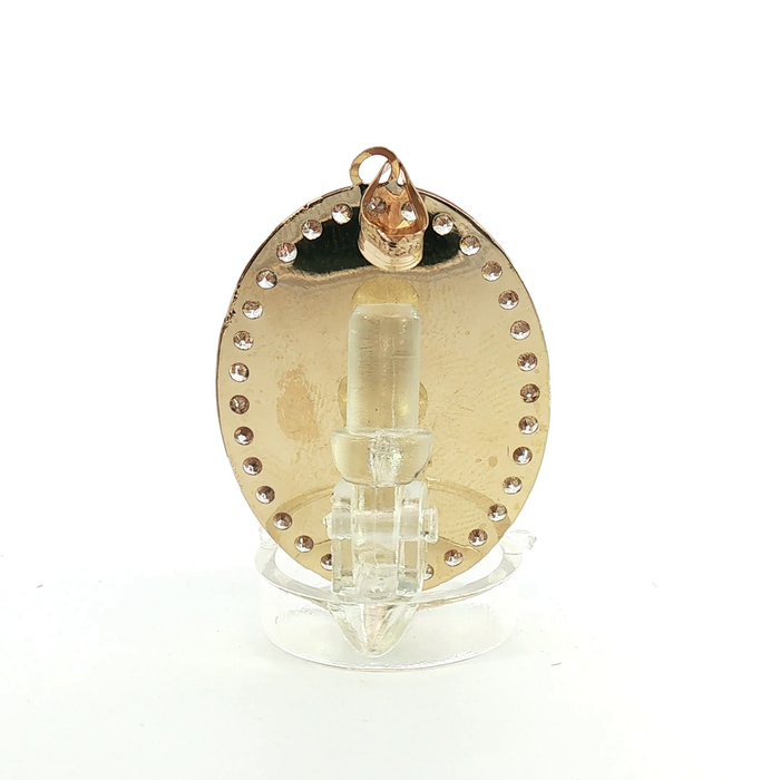 10K Yellow Gold Oval Saint Jude Religious Pendant with Crystal Halo