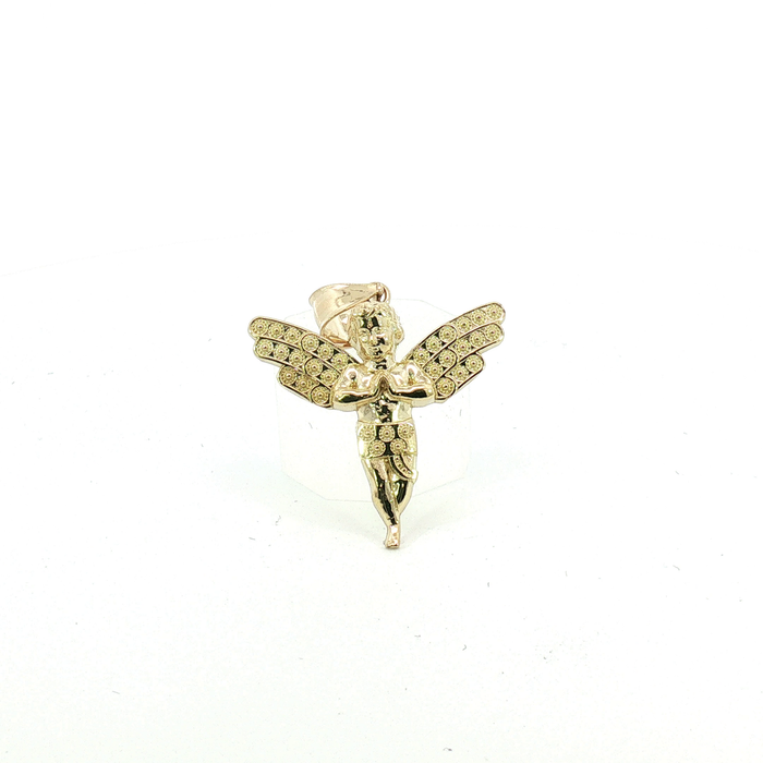 10K Yellow Gold Praying Angel Pendant - Medium